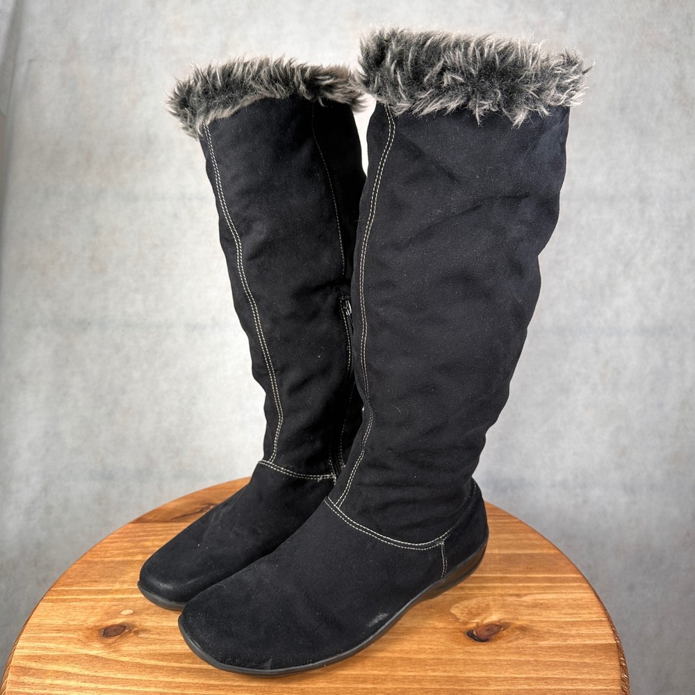 Natural Soul Fabiano Boots Women 8M Black Good Faux Fur Trim Tall Zip A0693F1002
